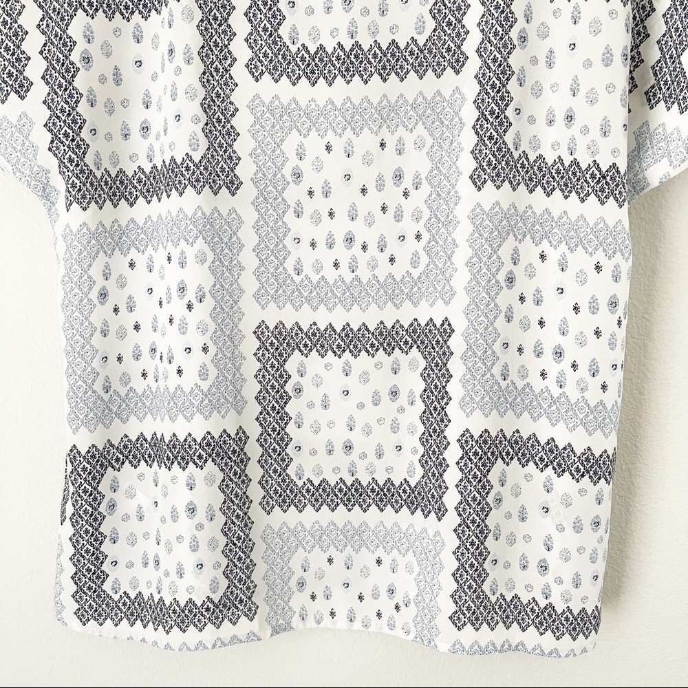 Ann Taylor Patterned Patchwork White Blue Top - image 4